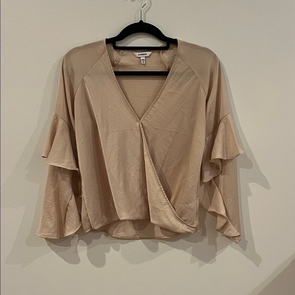 Express Beige Ruffle Sleeve Blouse